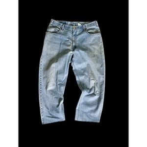 Vintage 90S Levi's 550 Blue Denim Jeans Actual Size 33.5x25 Raw Hem Distressed